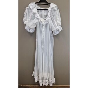 Vintage Tosca Sheer Lace Peignoir Robe White Nylon Bridal Small